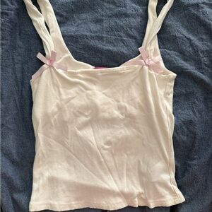 Edikted Cream Ribbed Camisole with Pink Bow Straps